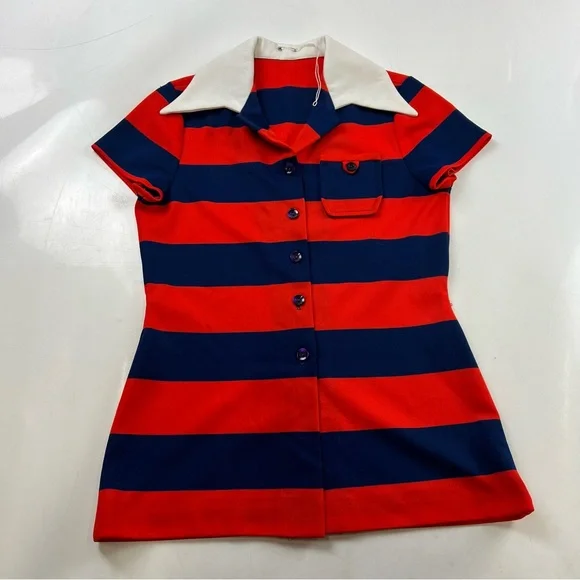 90s vintage women’s ted blue striped collar shirt S L77-3 - Picture 1 of 3